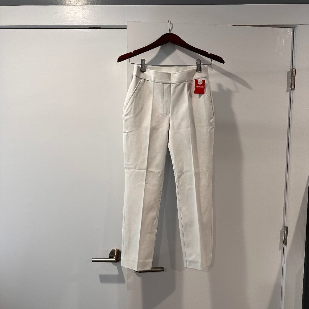 NWT Spanx On-the-Go Slim Straight Ankle Pant 20372Q Classic White PXS Petite XS - Picture 2 of 5
